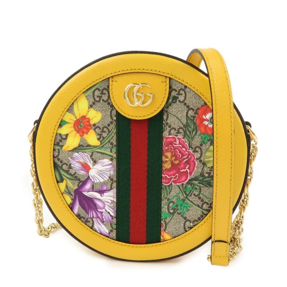 Gucci Ophidia Round Flora Gg Coated Canvas Yellow Leather Shoulder Bag Bag